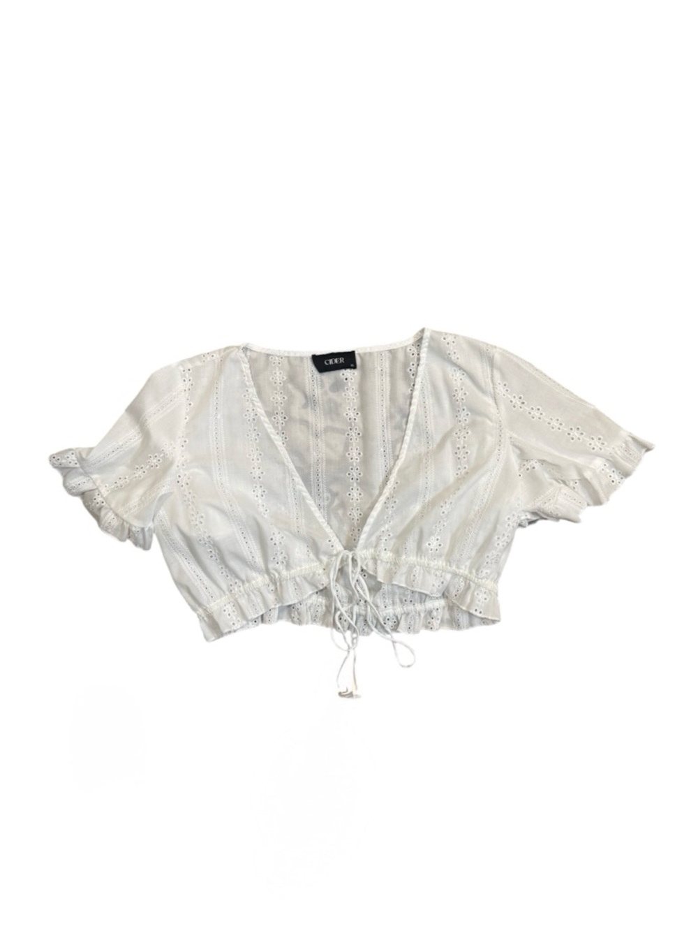 Cider Eyelet Crop Top White Tie Front Ruffle Sleeve Boho XL - Picture 3 of 7